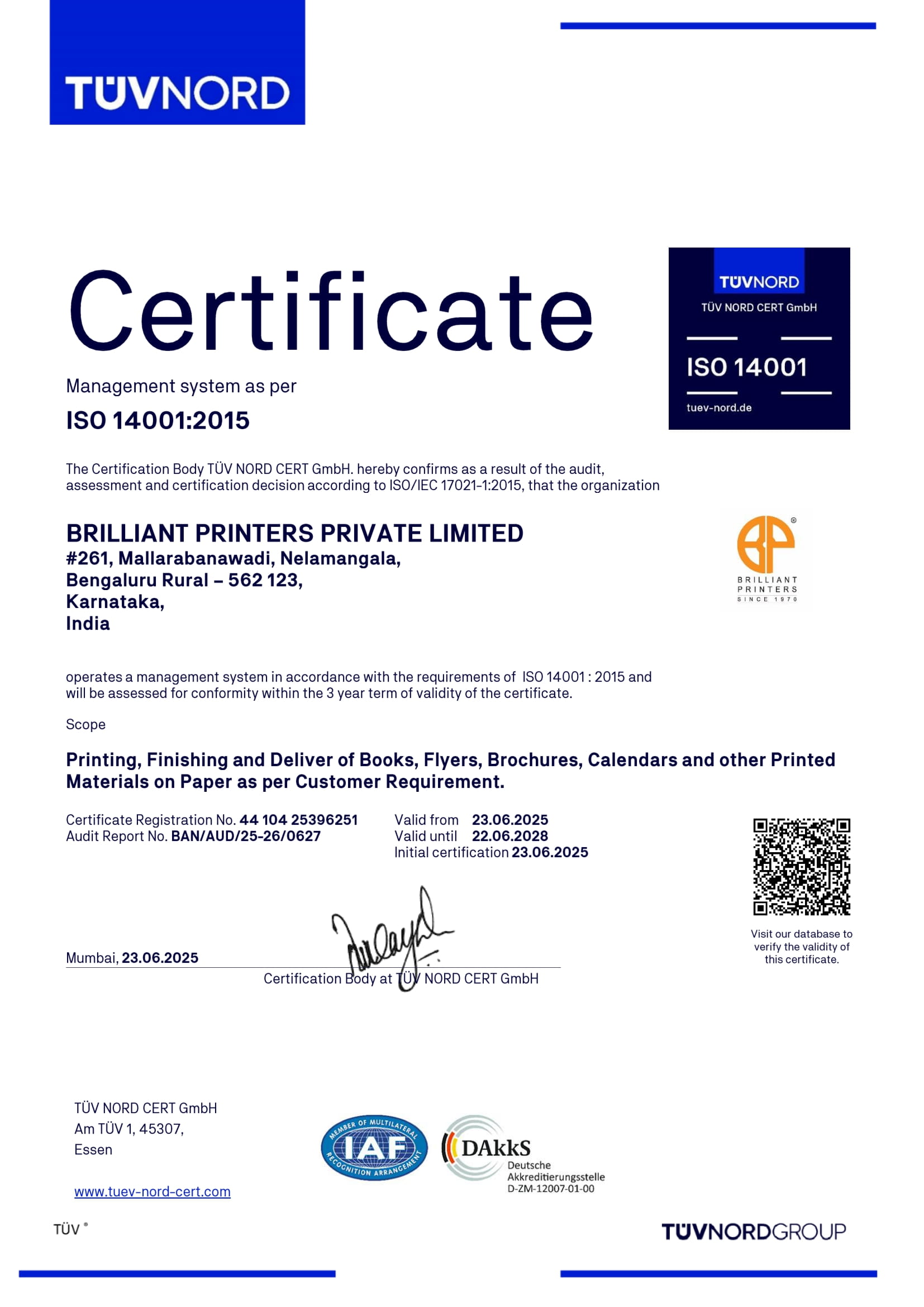 ISO 14001 Certificate